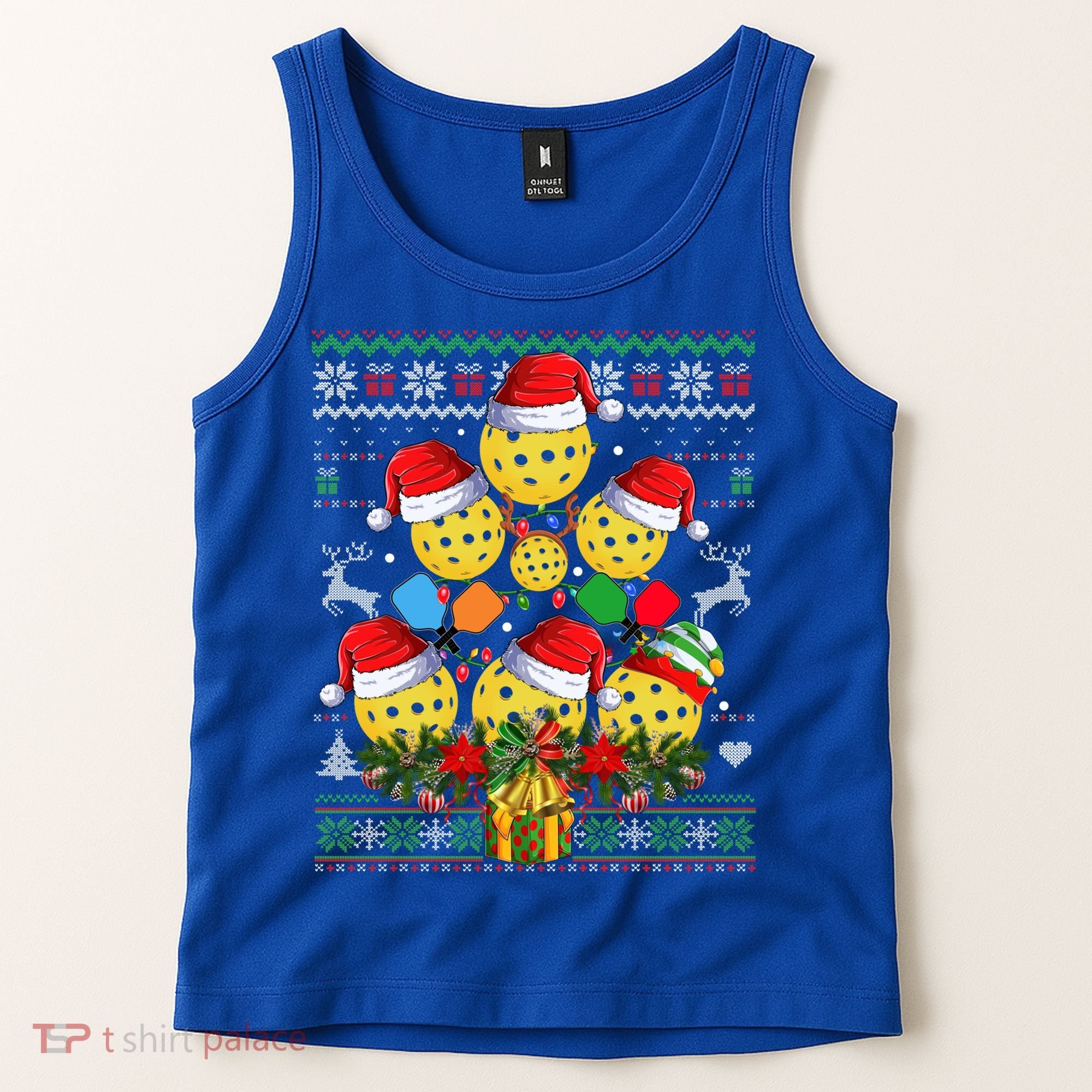 Pickleball Christmas Tree Ugly Sweater Santa Paddle Ball Gift Tank Top