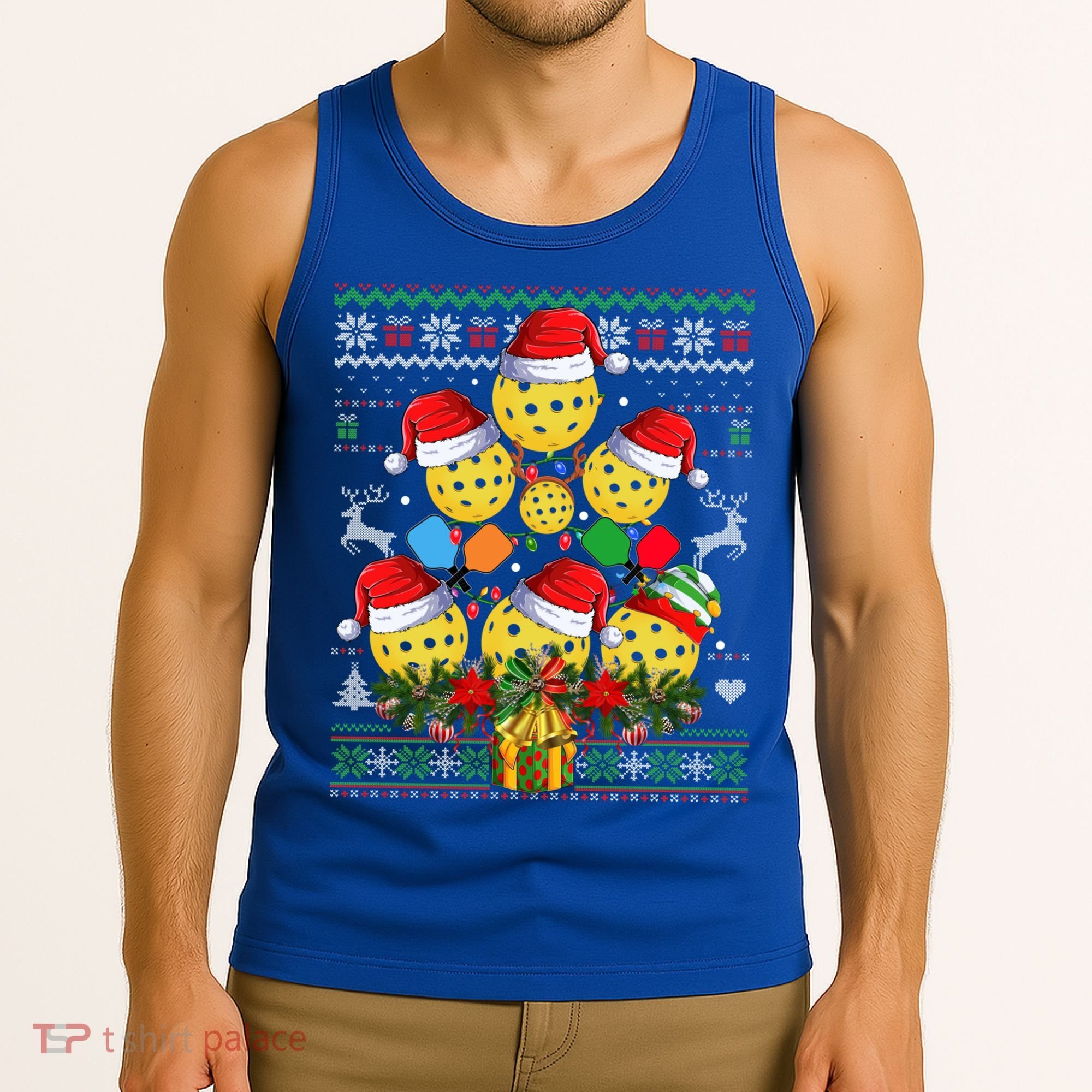 Pickleball Christmas Tree Ugly Sweater Santa Paddle Ball Gift Tank Top
