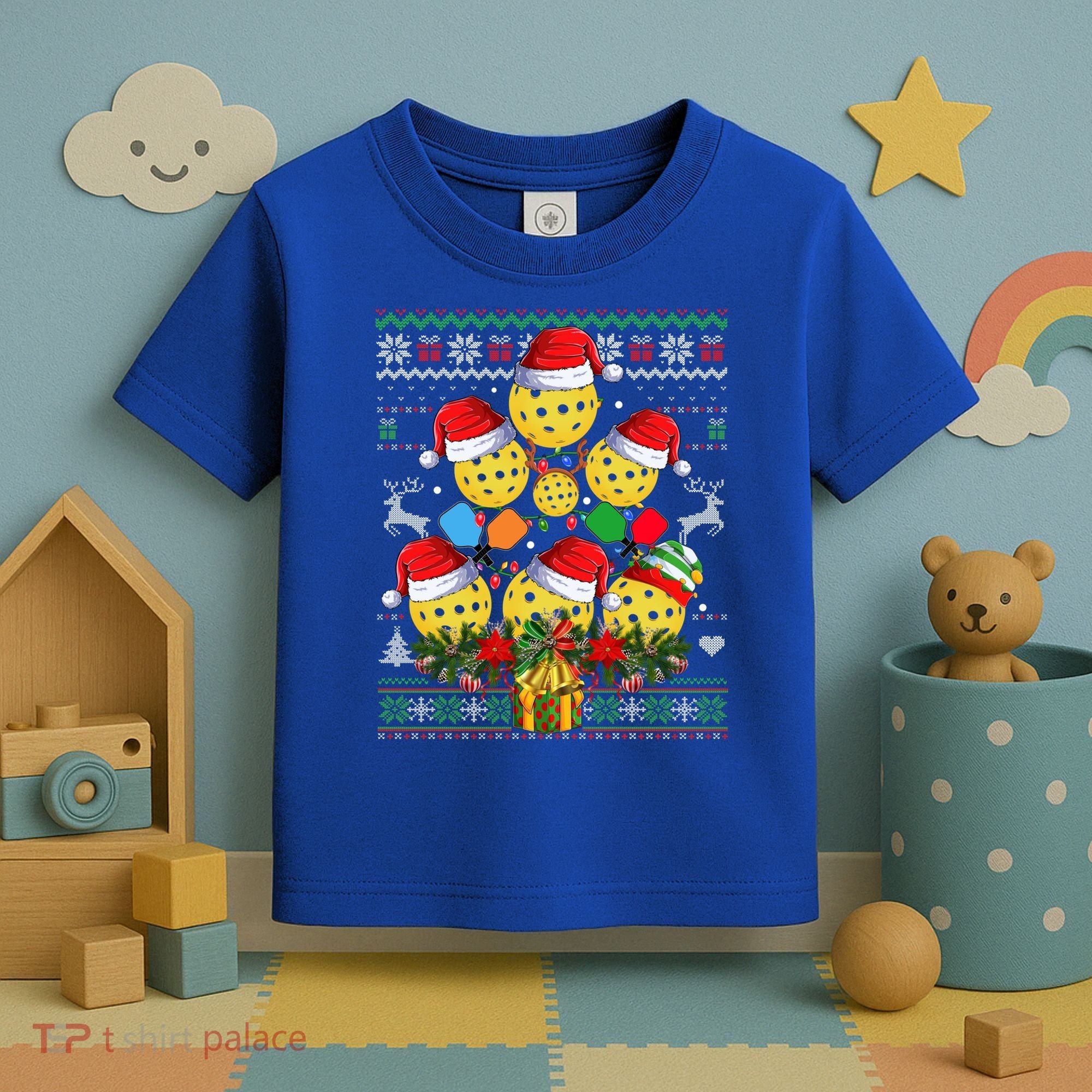 Pickleball Christmas Tree Ugly Sweater Santa Paddle Ball Gift Toddler T-Shirt