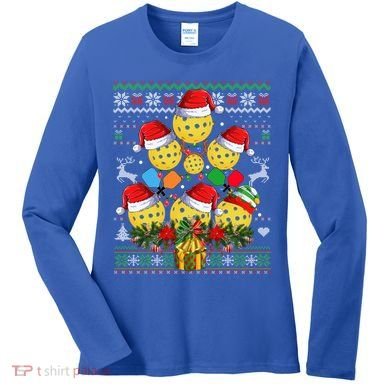 Pickleball Christmas Tree Ugly Sweater Santa Paddle Ball Gift Women's Long Sleeve Shirt