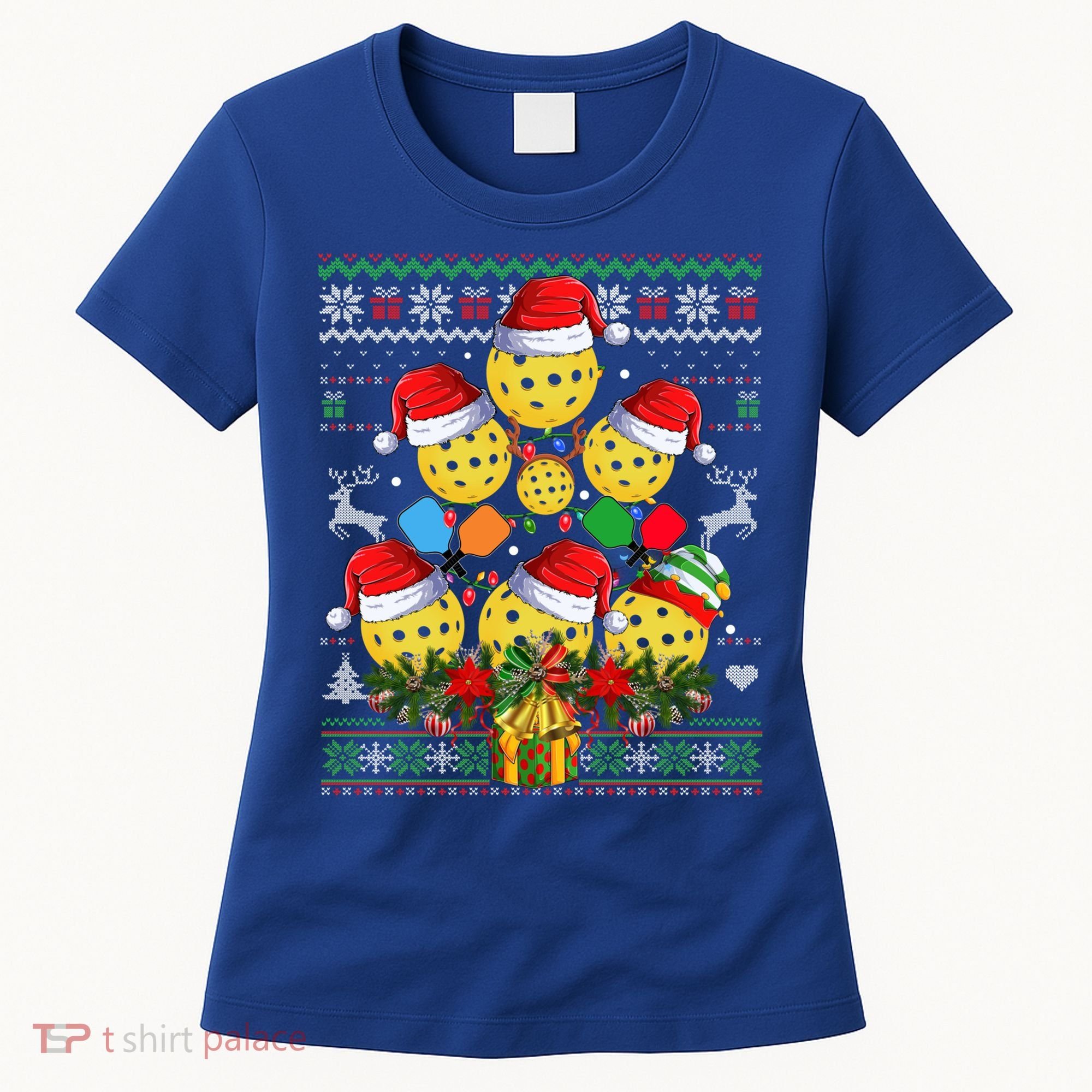 Pickleball Christmas Tree Ugly Sweater Santa Paddle Ball Gift Women's T-Shirt