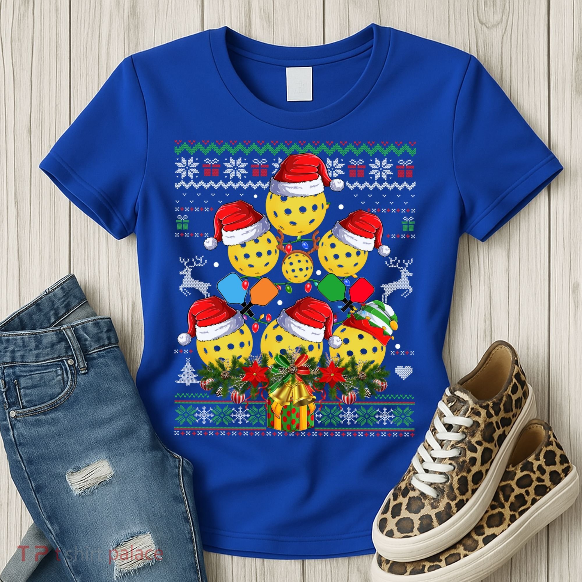 Pickleball Christmas Tree Ugly Sweater Santa Paddle Ball Gift Women's T-Shirt