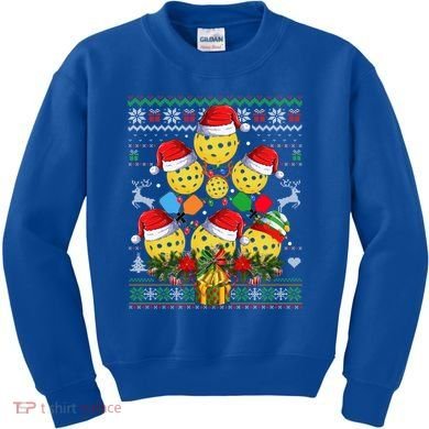 Pickleball Christmas Tree Ugly Sweater Santa Paddle Ball Gift Kids Sweatshirt