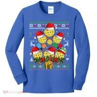Pickleball Christmas Tree Ugly Sweater Santa Paddle Ball Gift Kids Long Sleeve Shirt thumb 0