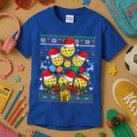 Pickleball Christmas Tree Ugly Sweater Santa Paddle Ball Gift Kids T-Shirt thumb 3