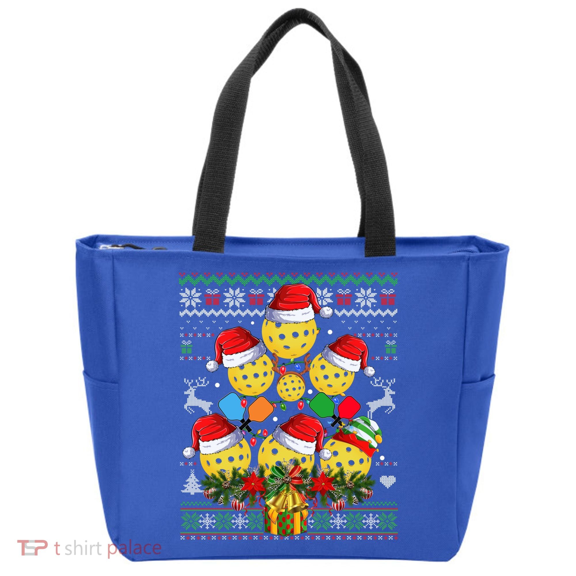 Pickleball Christmas Tree Ugly Sweater Santa Paddle Ball Gift Tote Bag