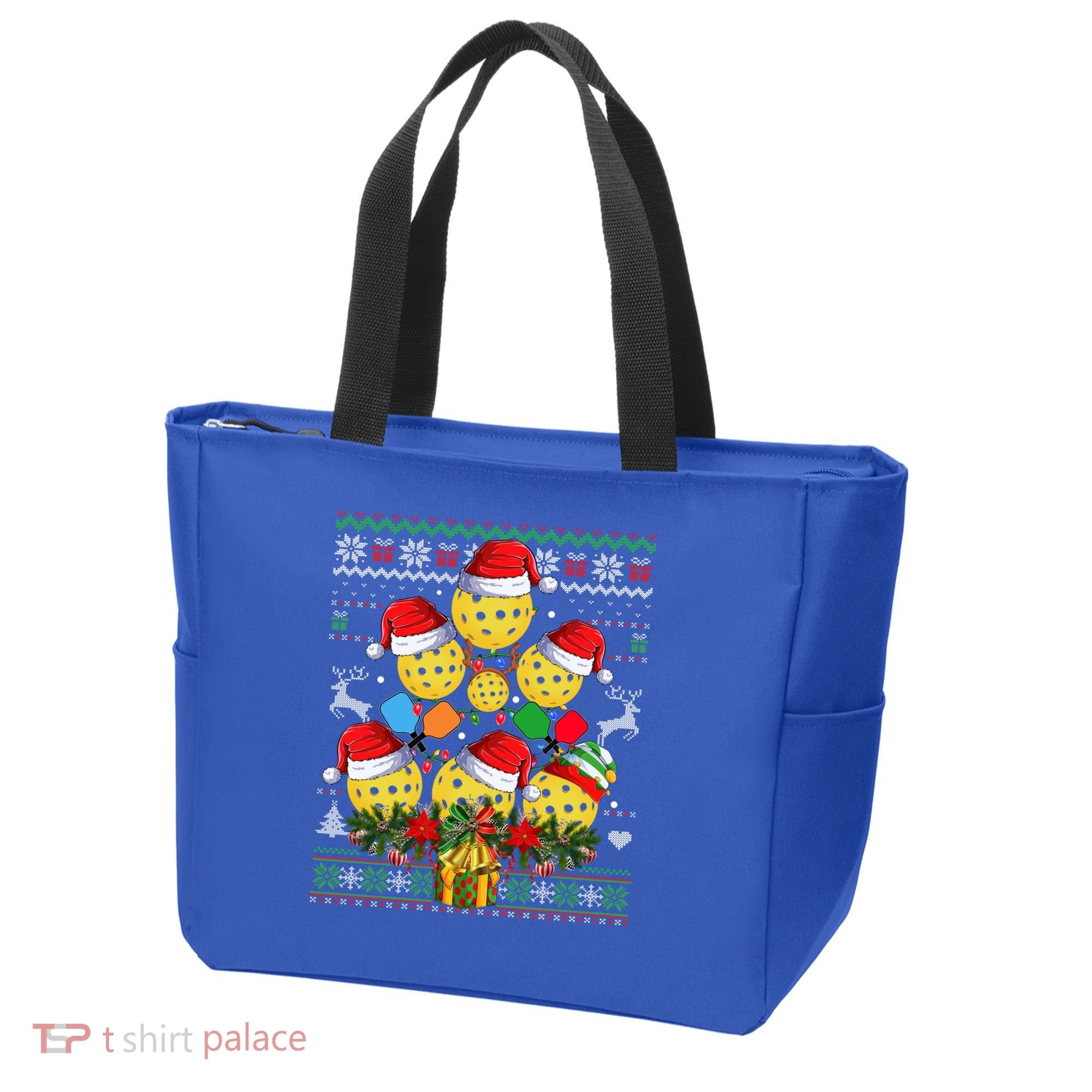 Pickleball Christmas Tree Ugly Sweater Santa Paddle Ball Gift Tote Bag