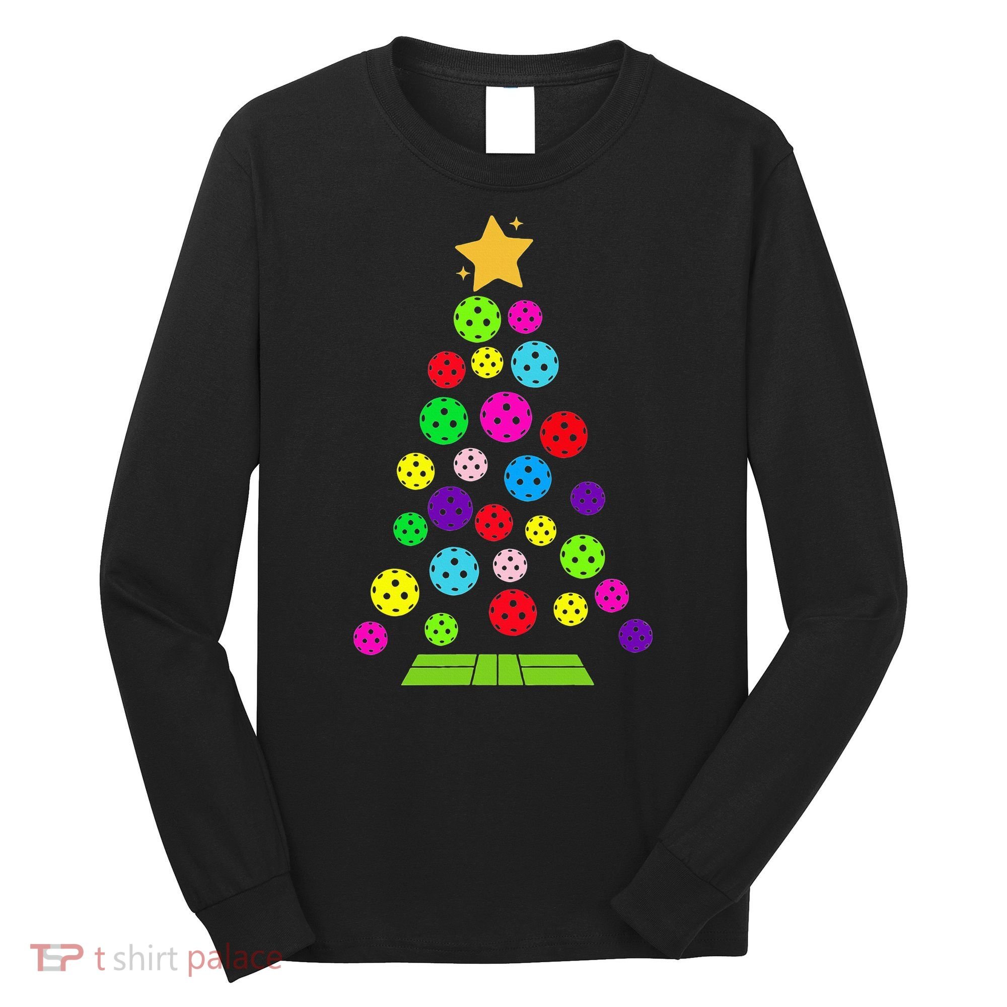 Pickleball Christmas Tree Long Sleeve Shirt