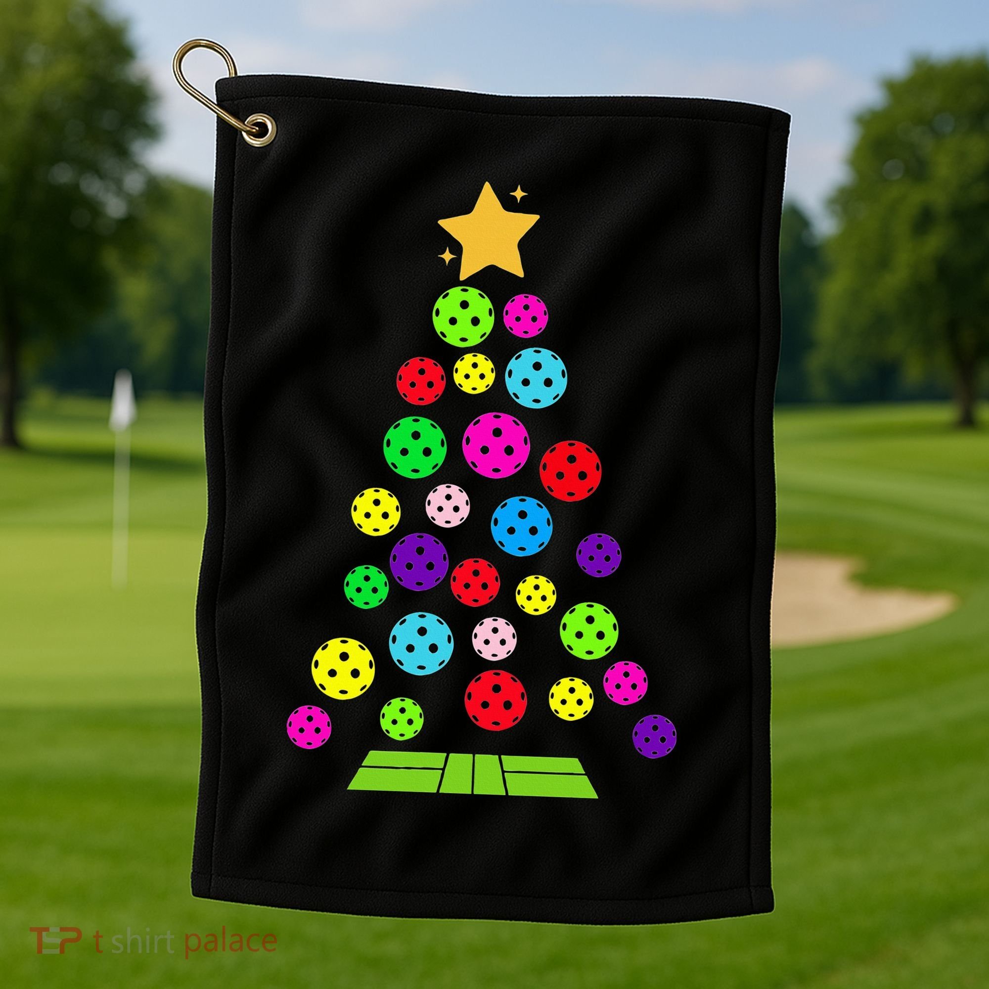 Pickleball Christmas Tree Golf Towel