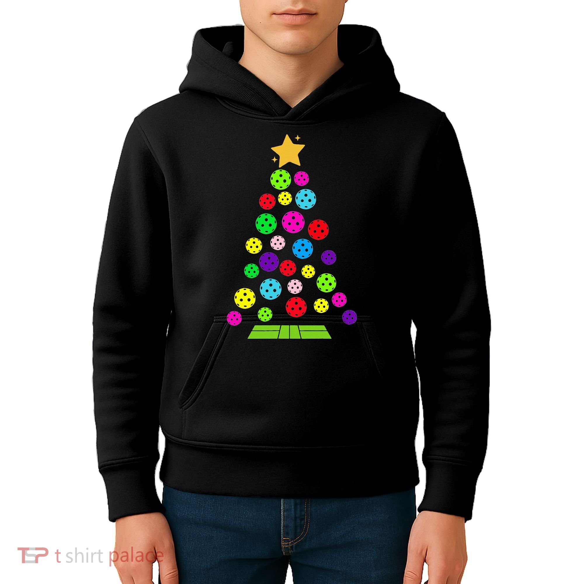 Pickleball Christmas Tree Kids Hoodie