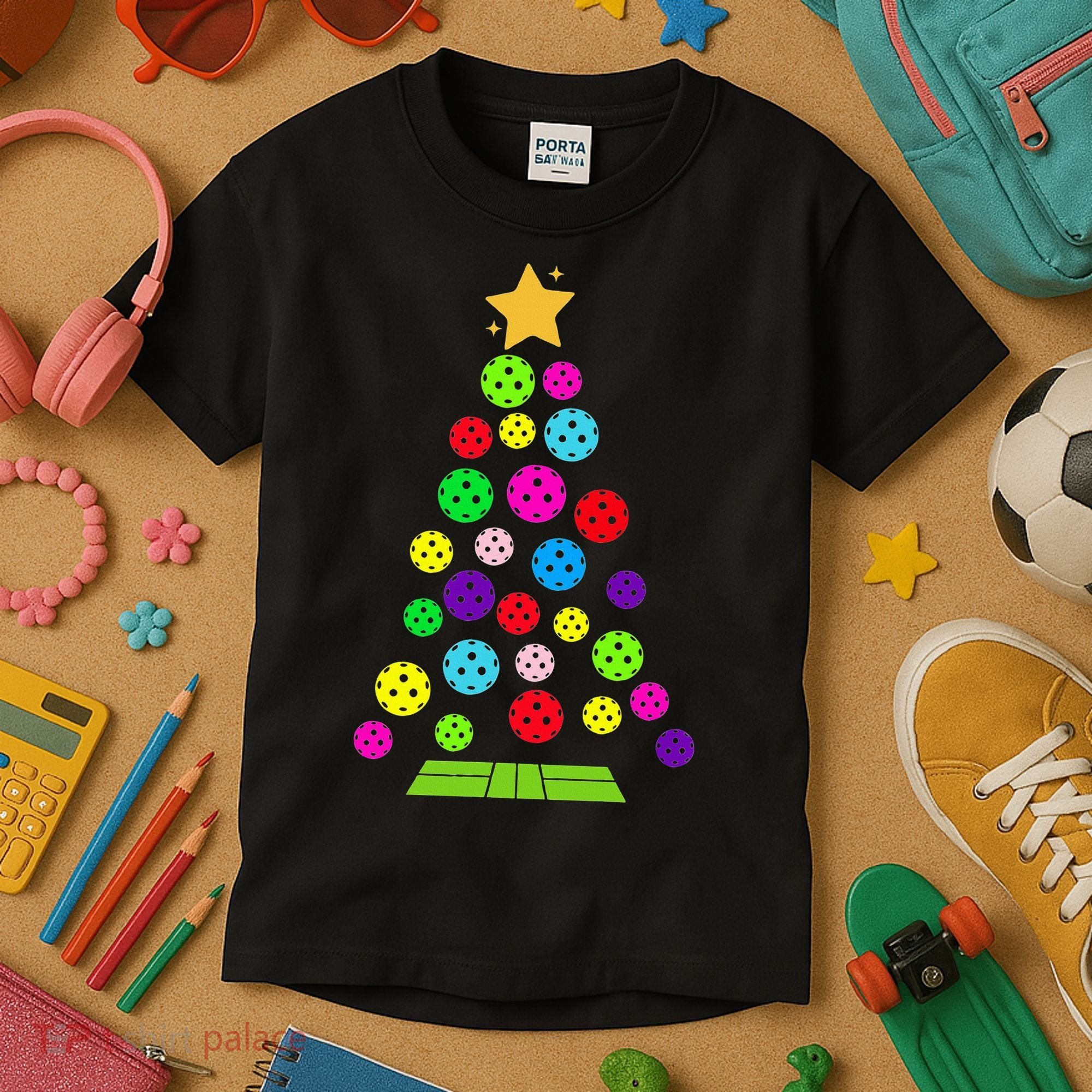 Pickleball Christmas Tree Kids T-Shirt