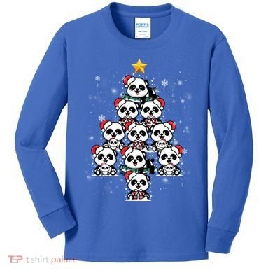 Panda Christmas Tree Panda Lovers Panda Christmas Gift Kids Long Sleeve Shirt