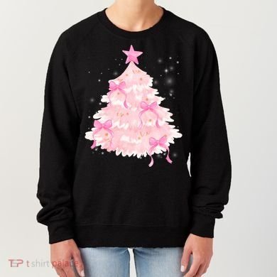 Pink Christmas Tree Bow Cute Holiday Women's Sweatshirt