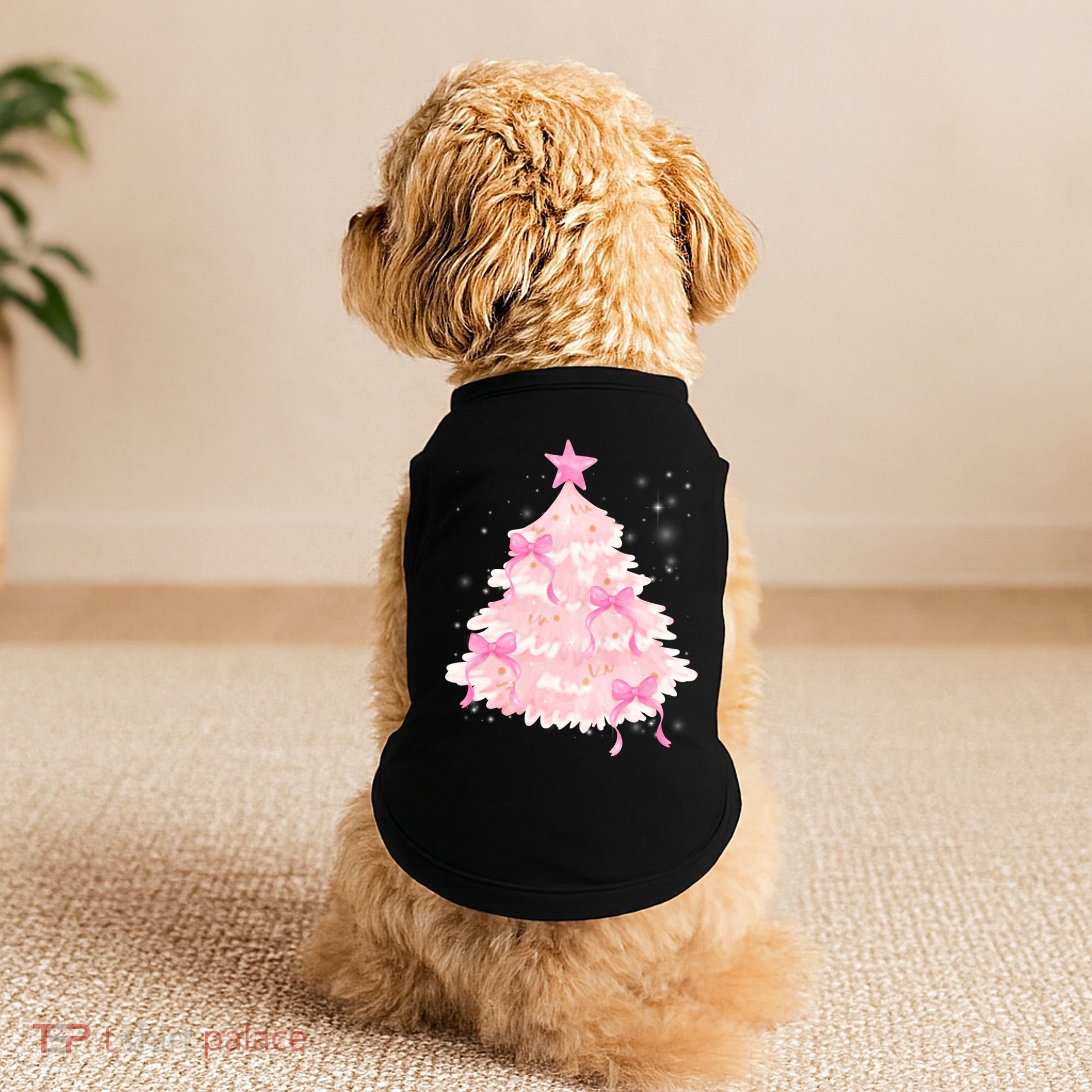 Pink Christmas Tree Bow Cute Holiday Doggie Tank
