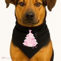 Pink Christmas Tree Bow Cute Holiday USA-Made Doggie Bandana thumb 1