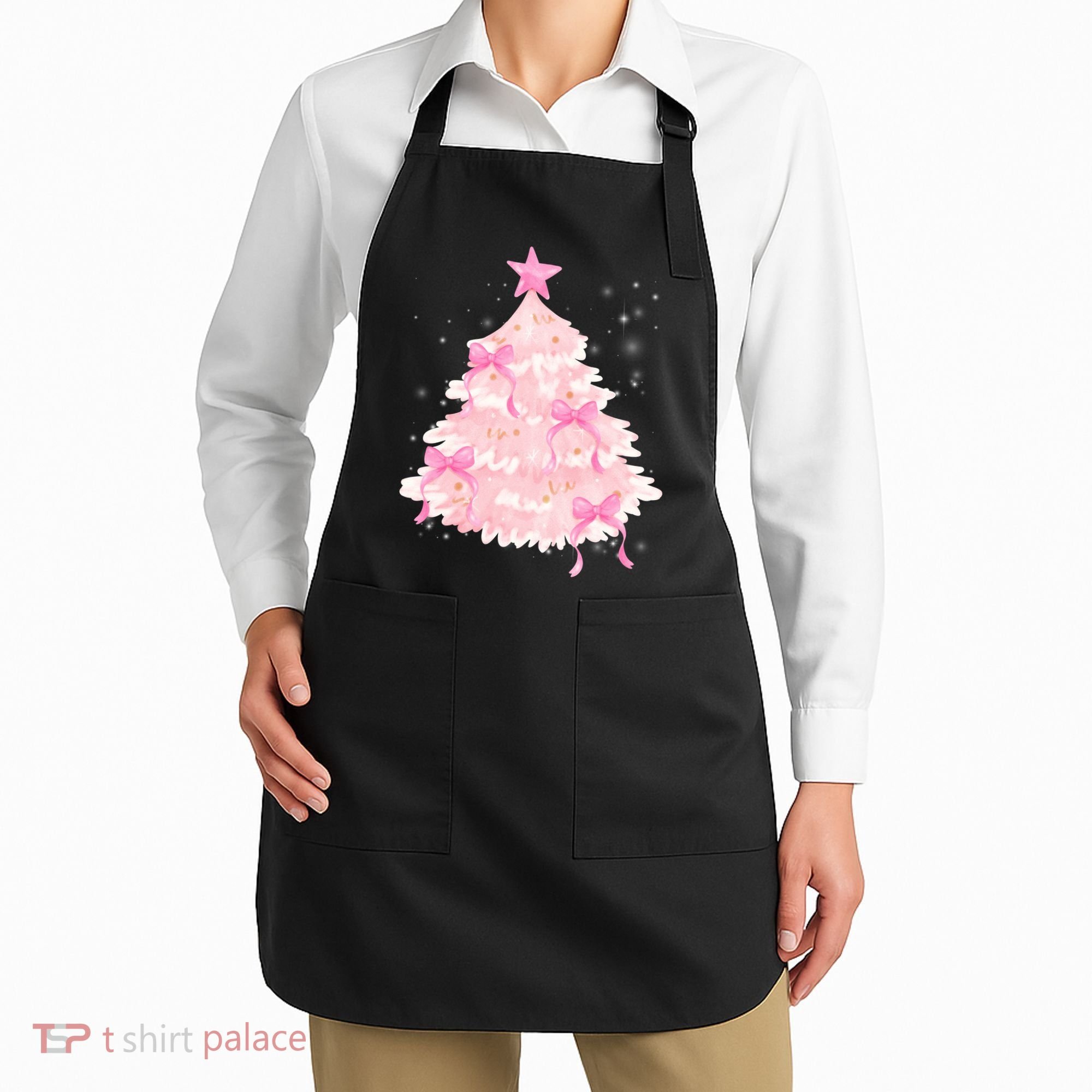 Pink Christmas Tree Bow Cute Holiday Apron