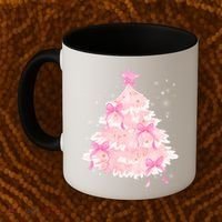 Pink Christmas Tree Bow Cute Holiday Coffee Mug thumb 2