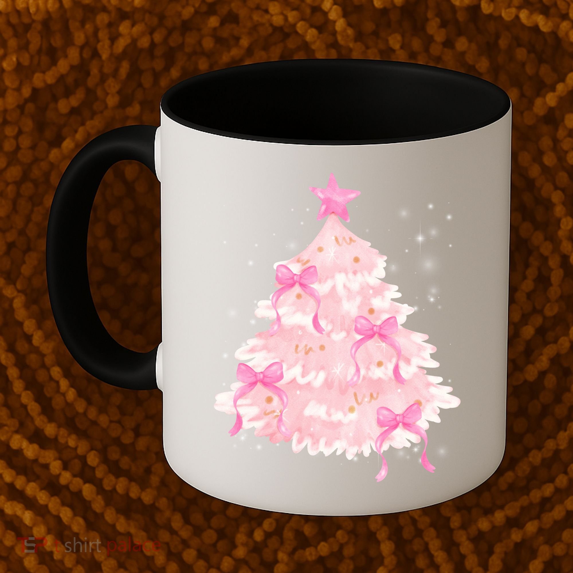 Pink Christmas Tree Bow Cute Holiday Coffee Mug