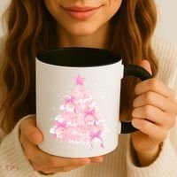 Pink Christmas Tree Bow Cute Holiday Coffee Mug thumb 3