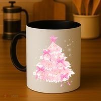 Pink Christmas Tree Bow Cute Holiday Coffee Mug thumb 4