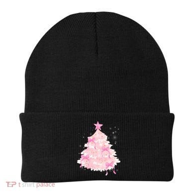 Pink Christmas Tree Bow Cute Holiday Beanie