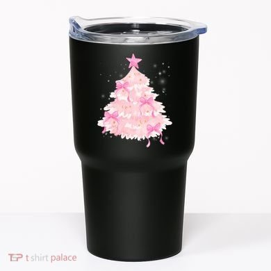 Pink Christmas Tree Bow Cute Holiday Tumbler