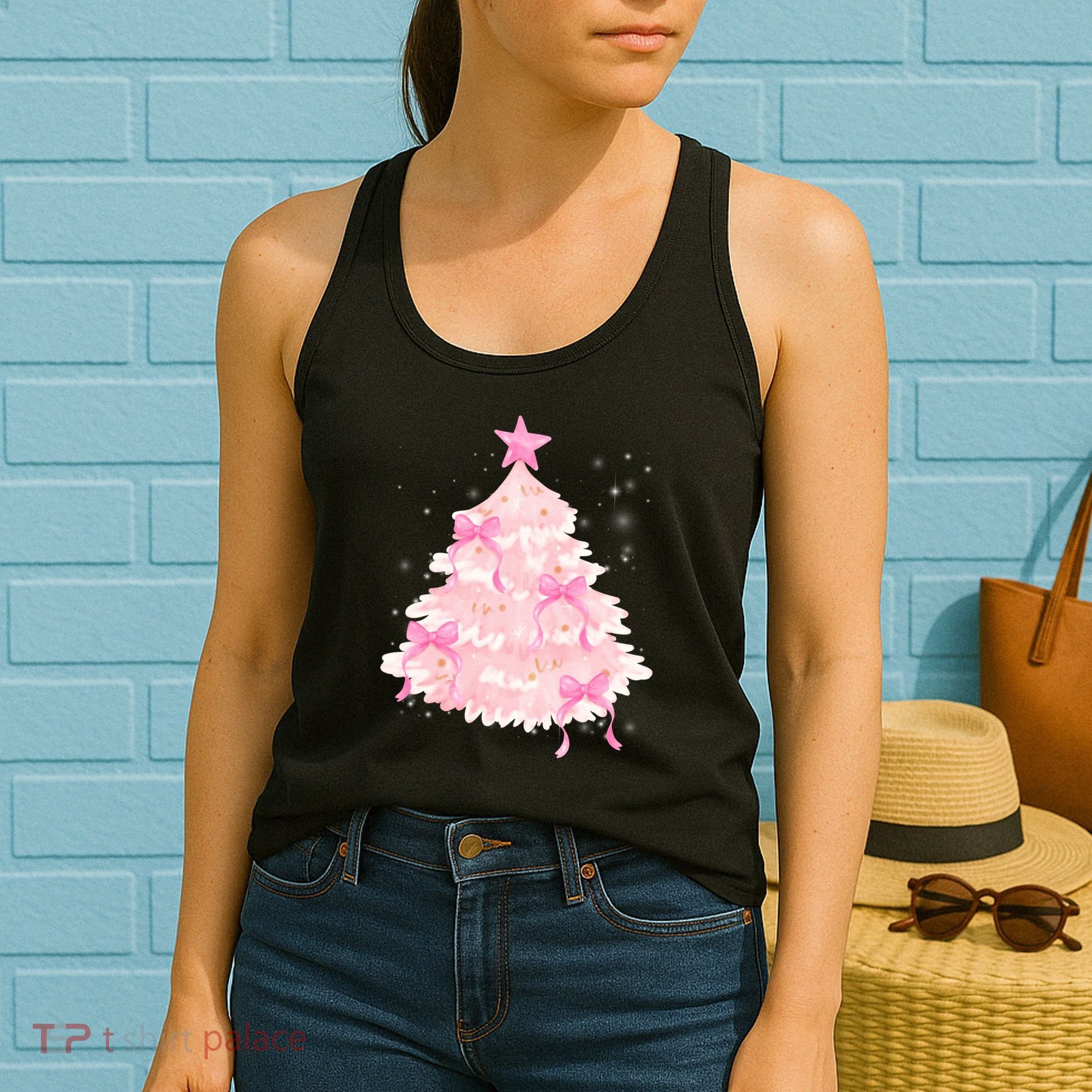 Pink Christmas Tree Bow Cute Holiday Women's Tank Top