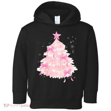 Pink Christmas Tree Bow Cute Holiday Toddler Hoodie