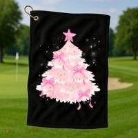 Pink Christmas Tree Bow Cute Holiday Golf Towel thumb 1