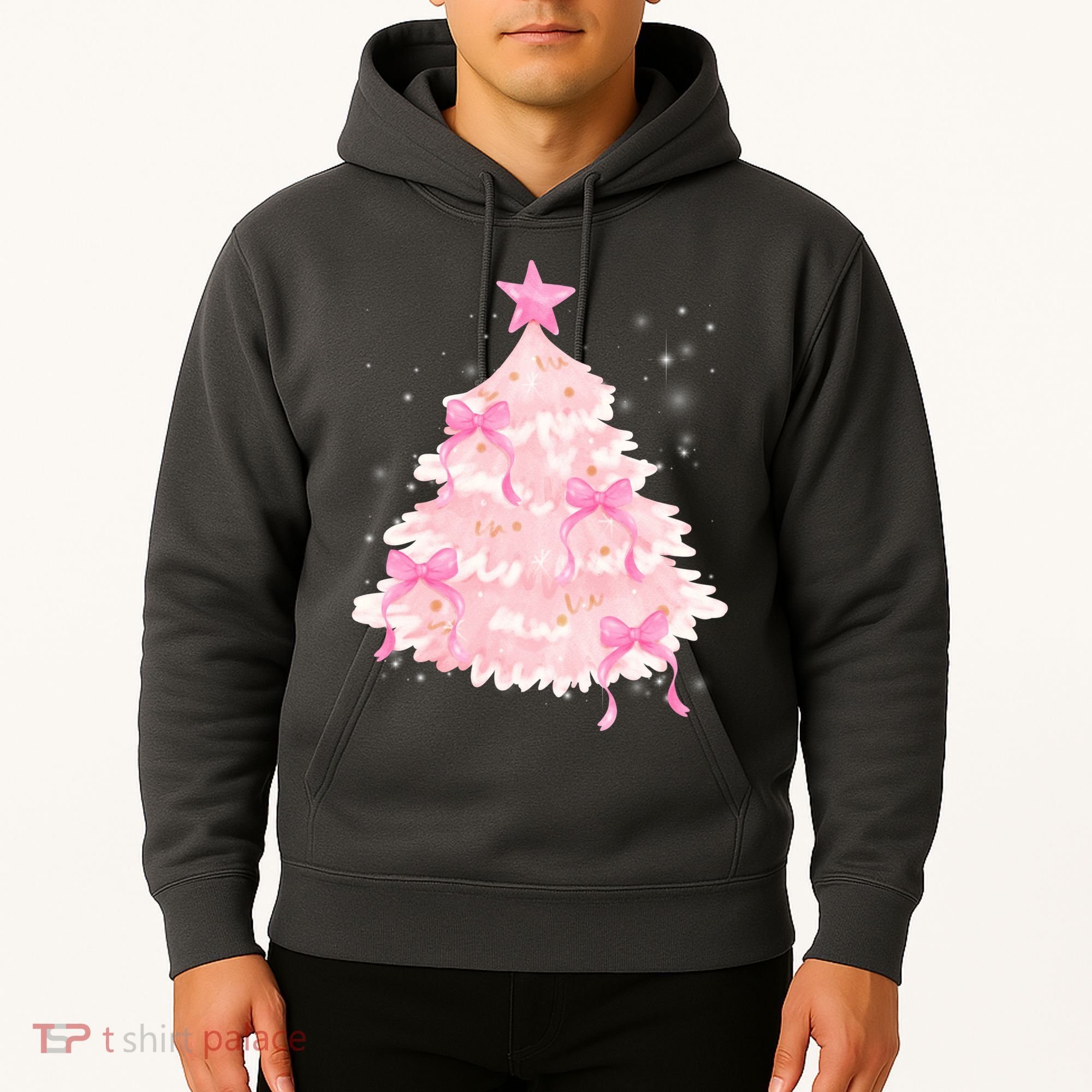 Pink Christmas Tree Bow Cute Holiday Hoodie