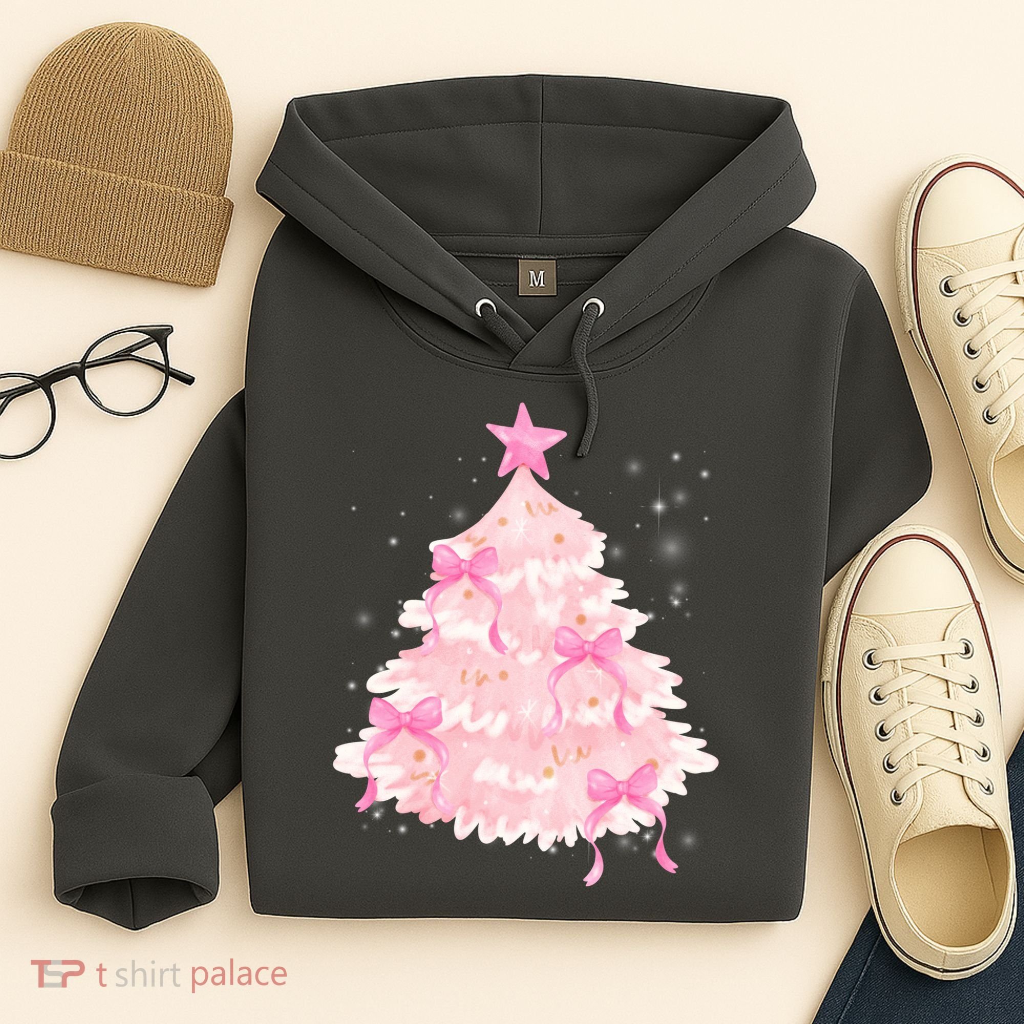 Pink Christmas Tree Bow Cute Holiday Hoodie