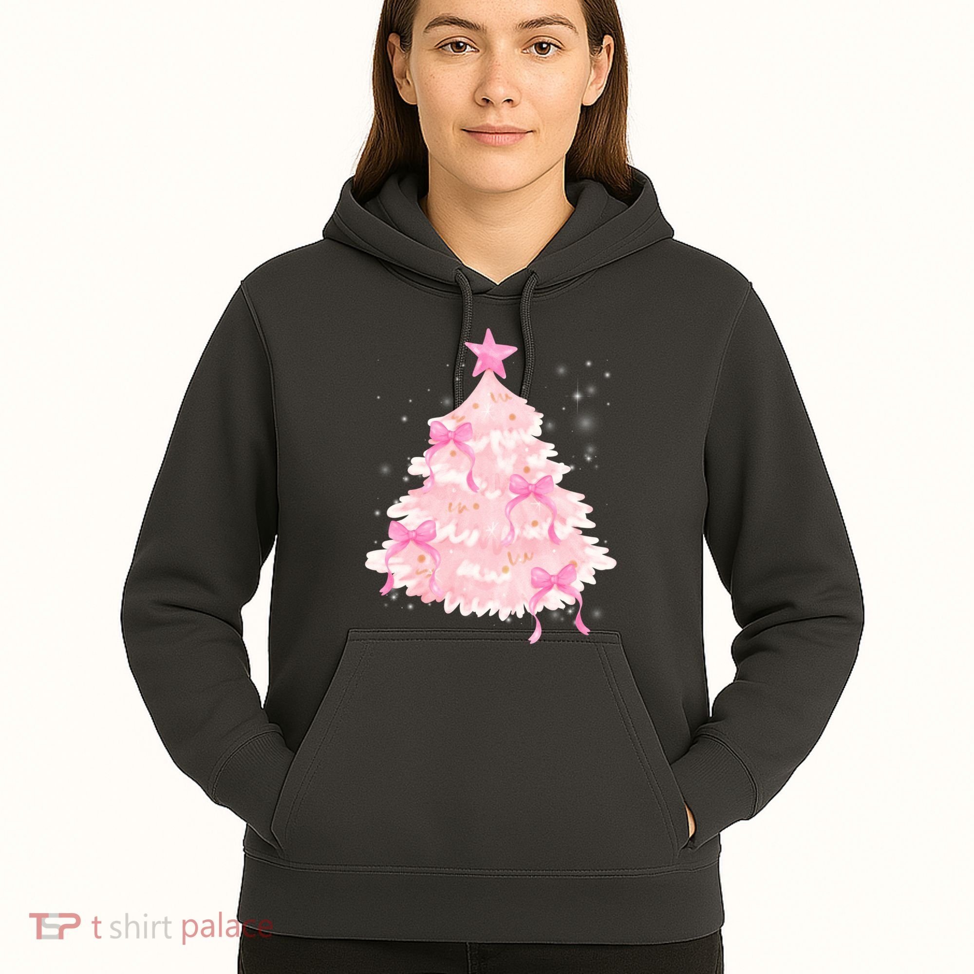 Pink Christmas Tree Bow Cute Holiday Hoodie