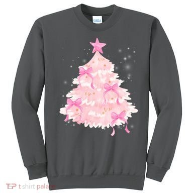 Pink Christmas Tree Bow Cute Holiday Sweatshirt