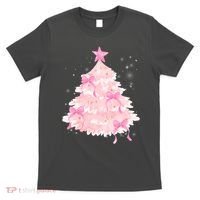 Pink Christmas Tree Bow Cute Holiday T-Shirt thumb 0