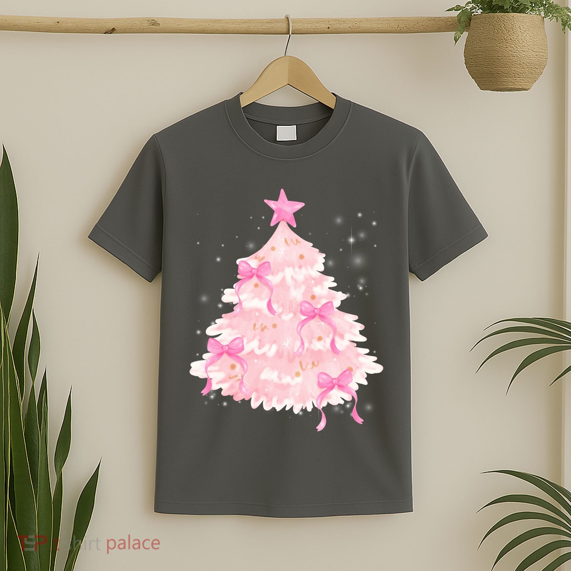 Pink Christmas Tree Bow Cute Holiday T-Shirt