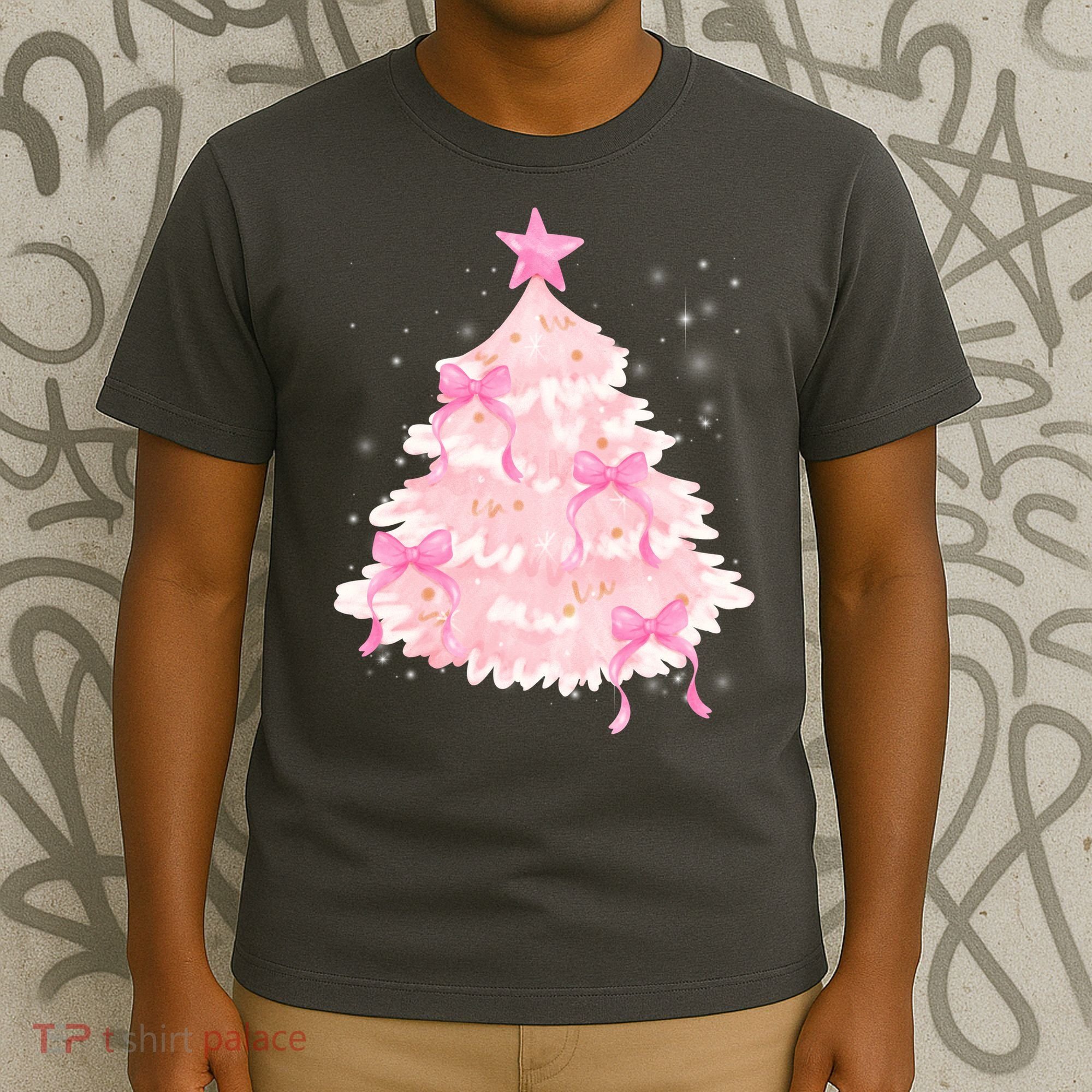 Pink Christmas Tree Bow Cute Holiday T-Shirt