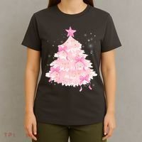 Pink Christmas Tree Bow Cute Holiday T-Shirt thumb 4