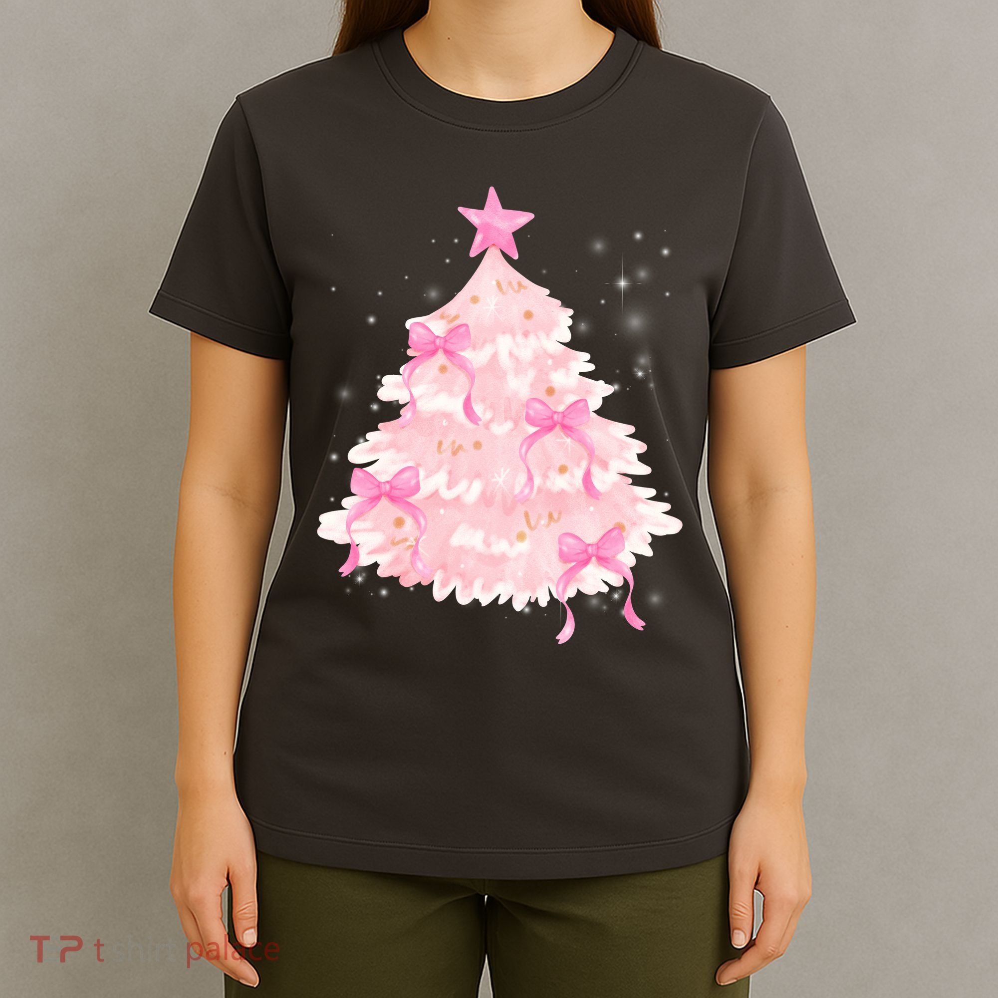 Pink Christmas Tree Bow Cute Holiday T-Shirt