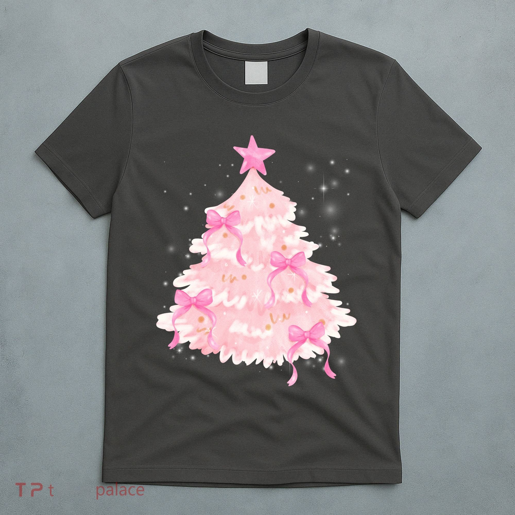 Pink Christmas Tree Bow Cute Holiday T-Shirt