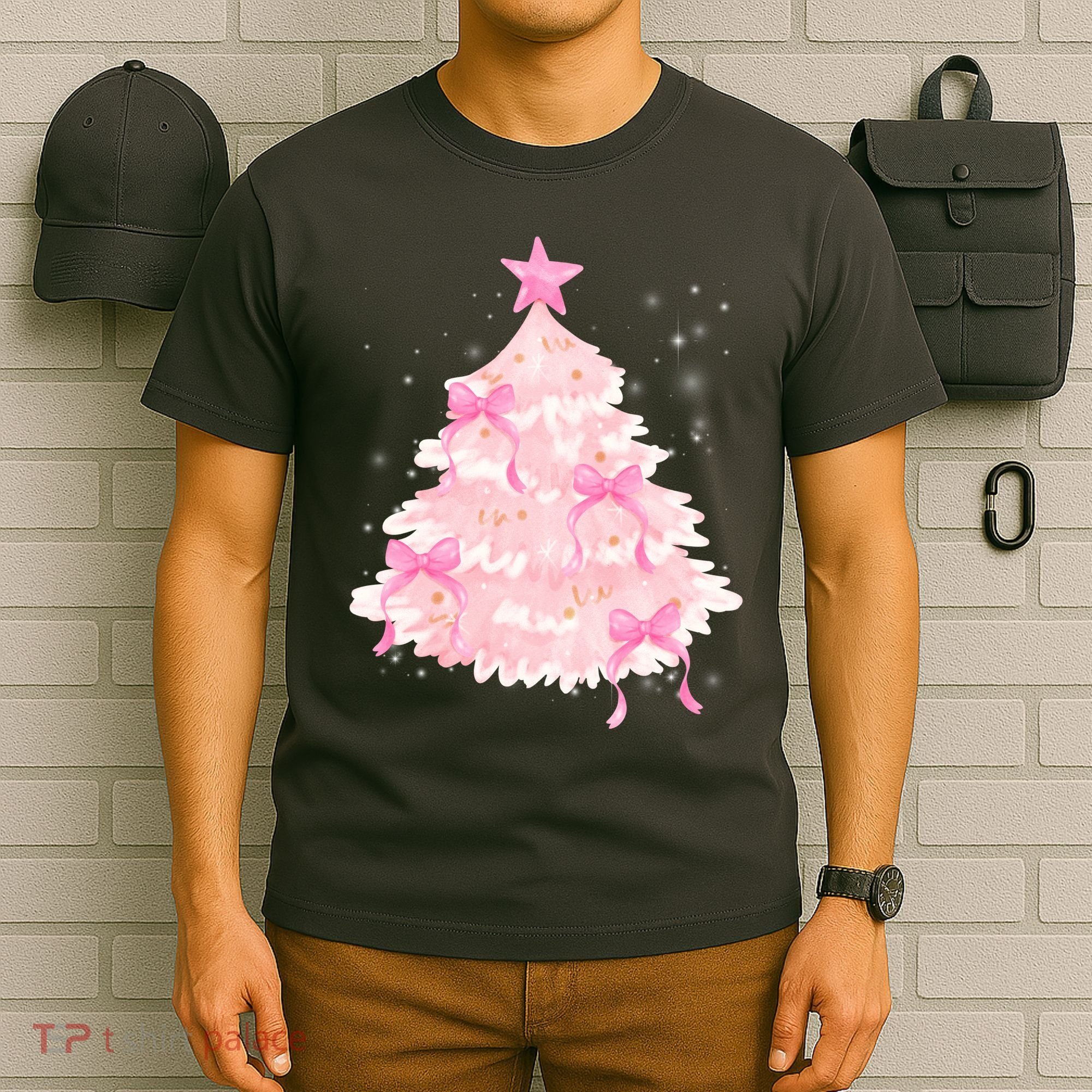 Pink Christmas Tree Bow Cute Holiday T-Shirt