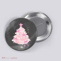 Pink Christmas Tree Bow Cute Holiday Button thumb 0