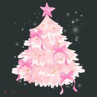 Pink Christmas Tree Bow Cute Holiday Button thumb 1