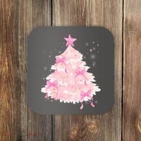 Pink Christmas Tree Bow Cute Holiday Coaster thumb 0