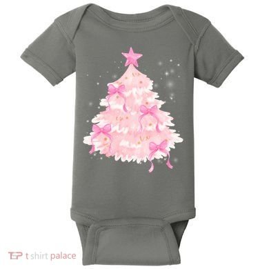 Pink Christmas Tree Bow Cute Holiday Baby Bodysuit