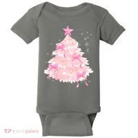 Pink Christmas Tree Bow Cute Holiday Baby Bodysuit thumb 0