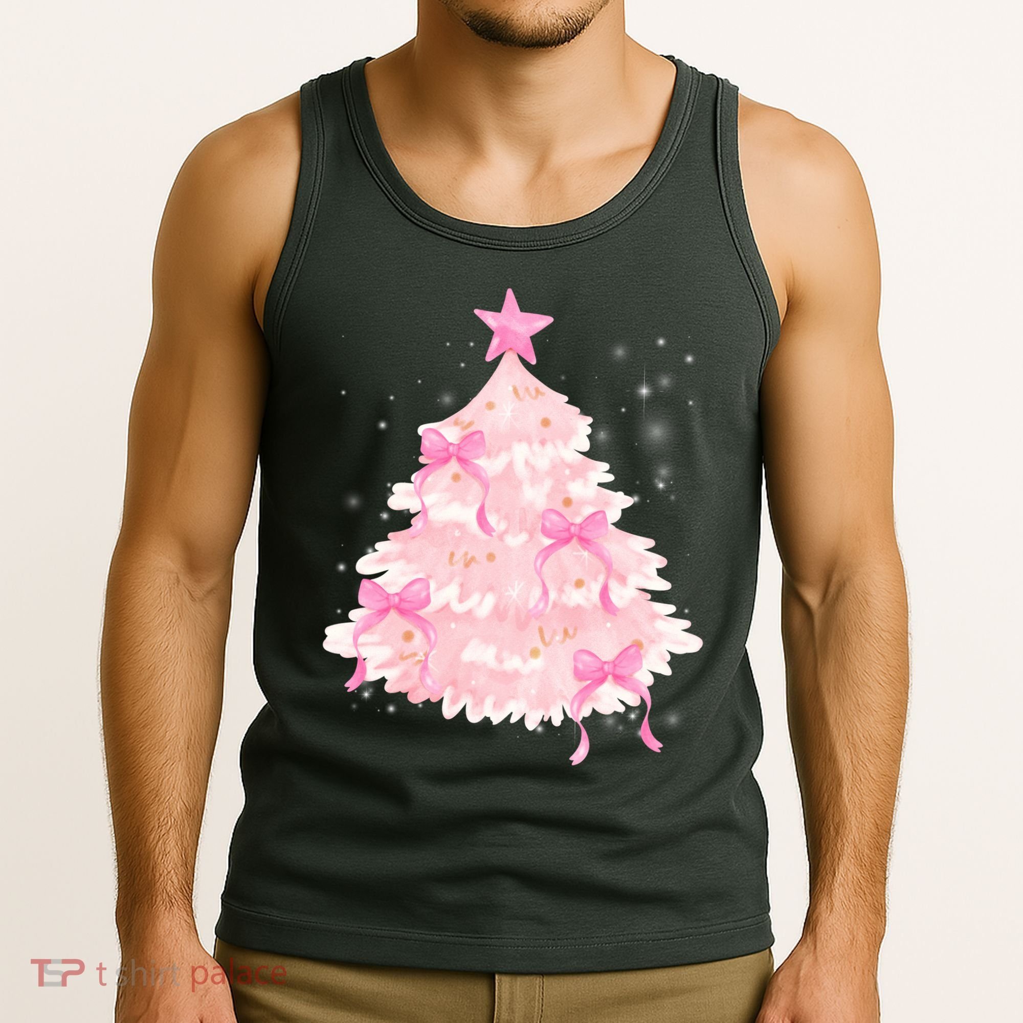 Pink Christmas Tree Bow Cute Holiday Tank Top
