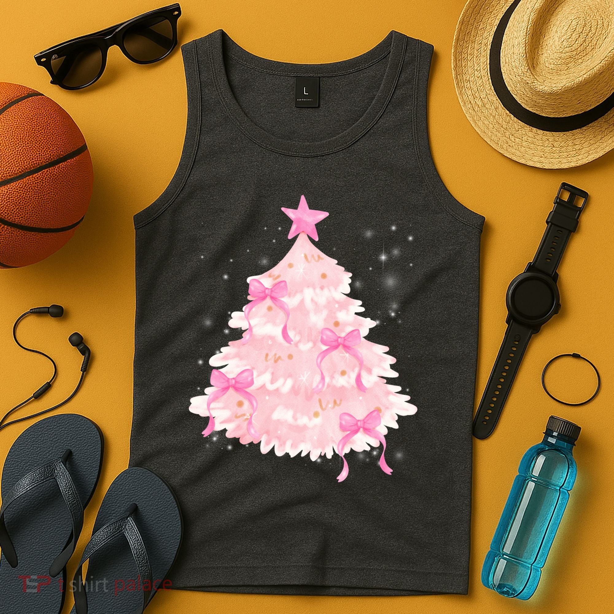 Pink Christmas Tree Bow Cute Holiday Tank Top
