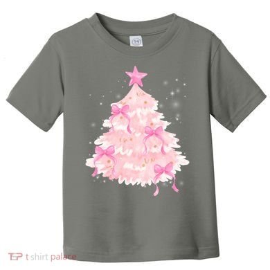 Pink Christmas Tree Bow Cute Holiday Toddler T-Shirt