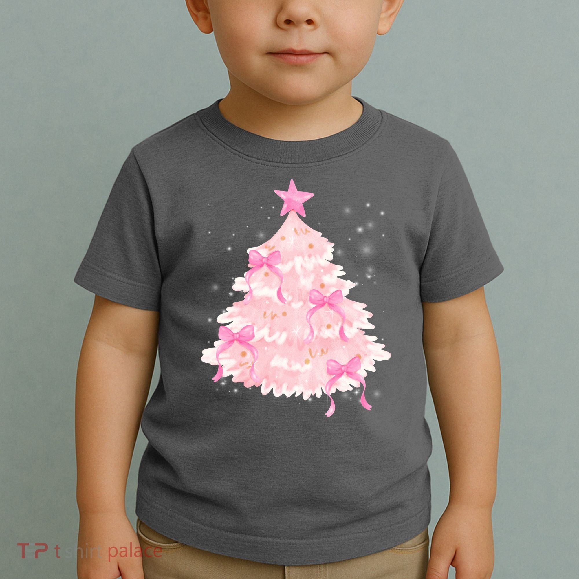 Pink Christmas Tree Bow Cute Holiday Toddler T-Shirt