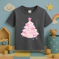 Pink Christmas Tree Bow Cute Holiday Toddler T-Shirt thumb 3